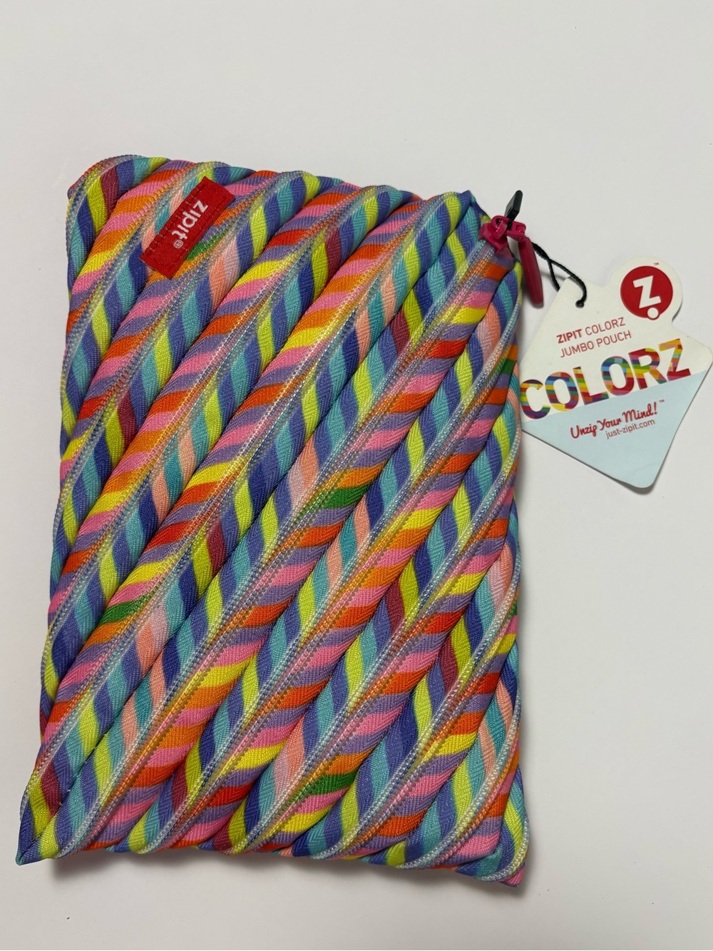 Multicolor Travel Zip Closure Pouch - Colorful Braided Pattern 6”x9”